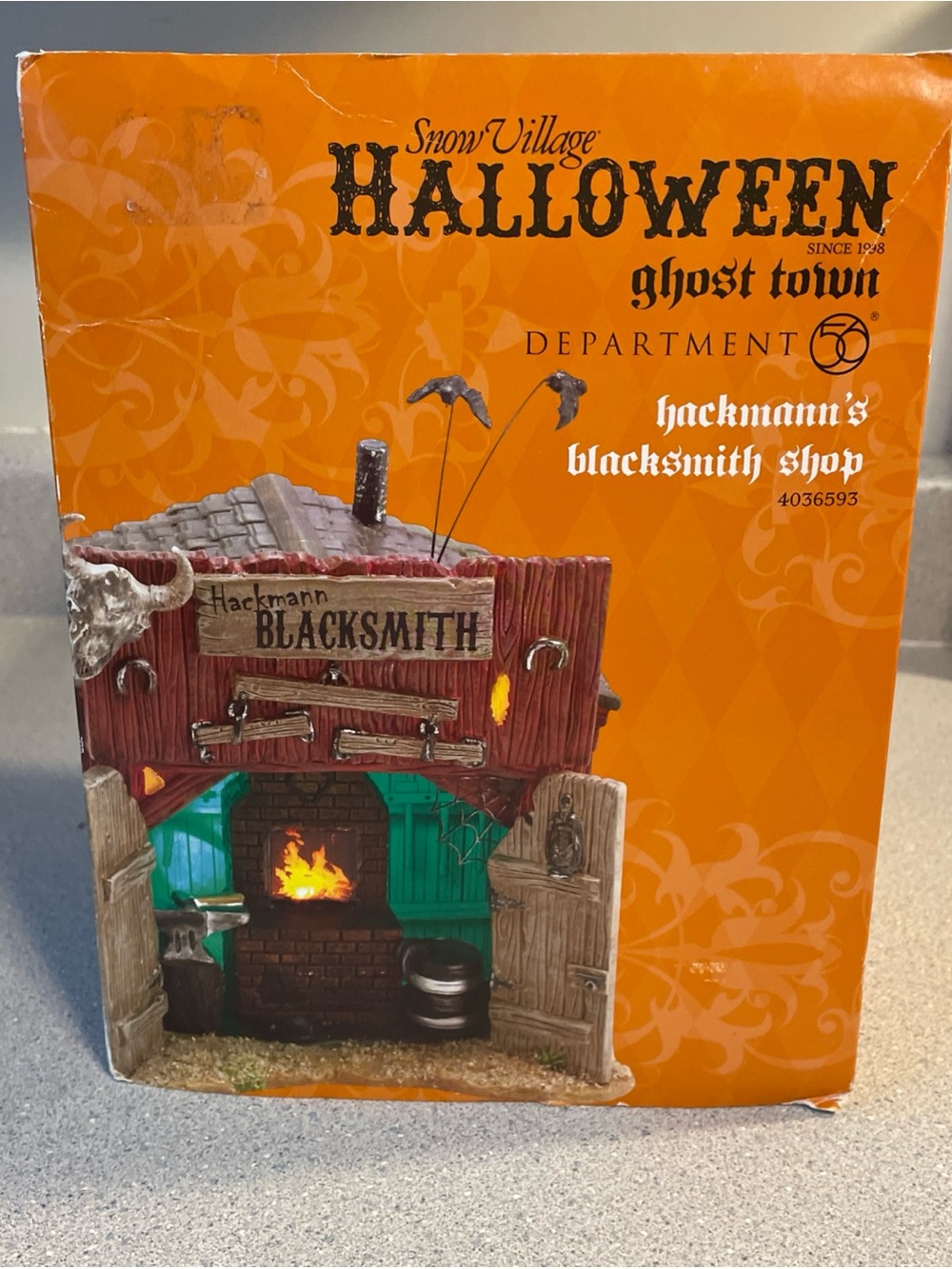 Snow Village Halloween Ghost Town - Hackmann's Blacksmith Shop - Orange